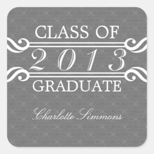 Adesivo Quadrado Cinza Vintage Damask 2013 Graduation Stickers