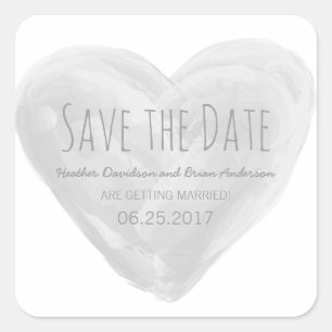 Adesivo Quadrado Cinza Watercolor Heart Save the Date Stickers