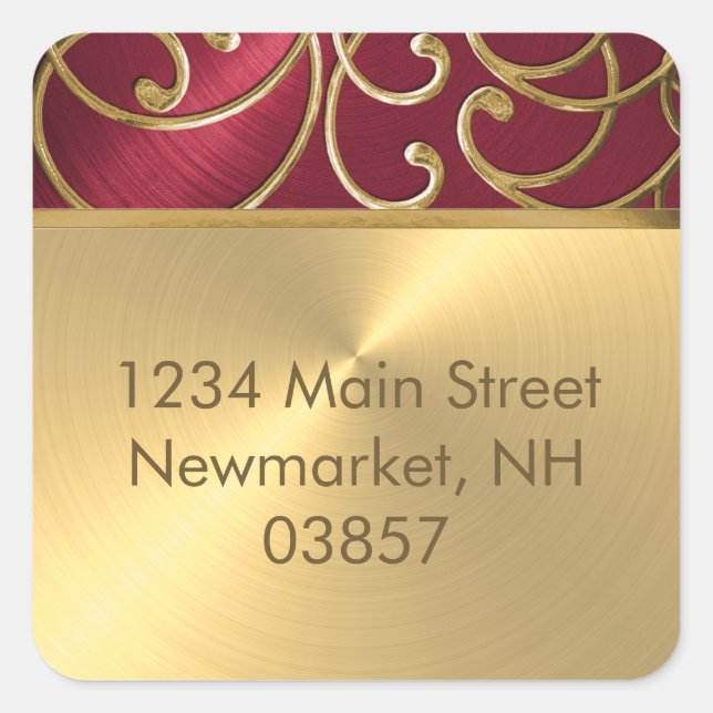 Adesivo Quadrado Cinzas de Quinceanera Red e Filigres Dourados (Frente)