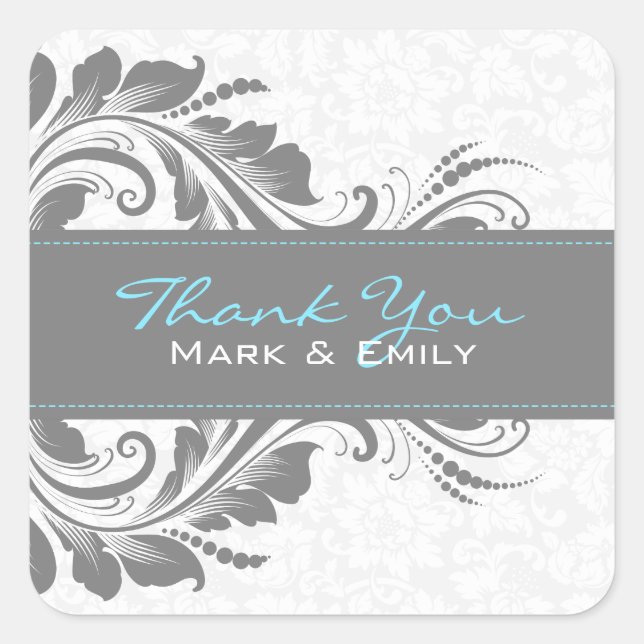 Adesivo Quadrado Cinzas E Ornamento Floral Branco (Frente)