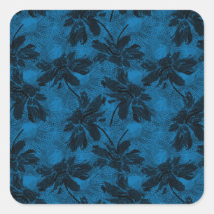 Adesivo Quadrado Cinzas e padrão floral azul.