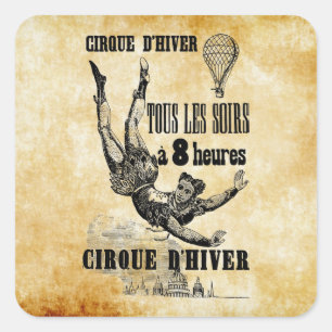 Adesivo Quadrado Circo francês Acrobat voando trapeze Vintage Art