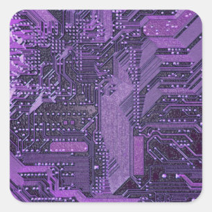 Adesivo Quadrado Circuitos roxos V1/V2, Cyberpunk Tech
