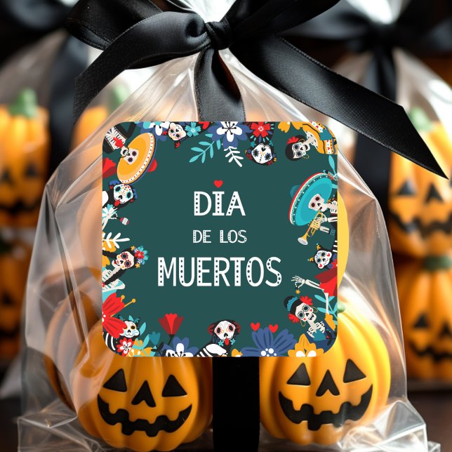 Adesivo Quadrado Círculo Colorido Verde do los Muertos da Vida (Criador carregado)