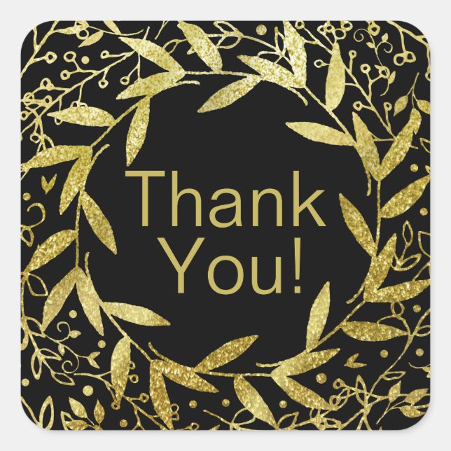 Adesivo Quadrado Círculo de Folhas Douradas Luminosas  | preto (Frente)