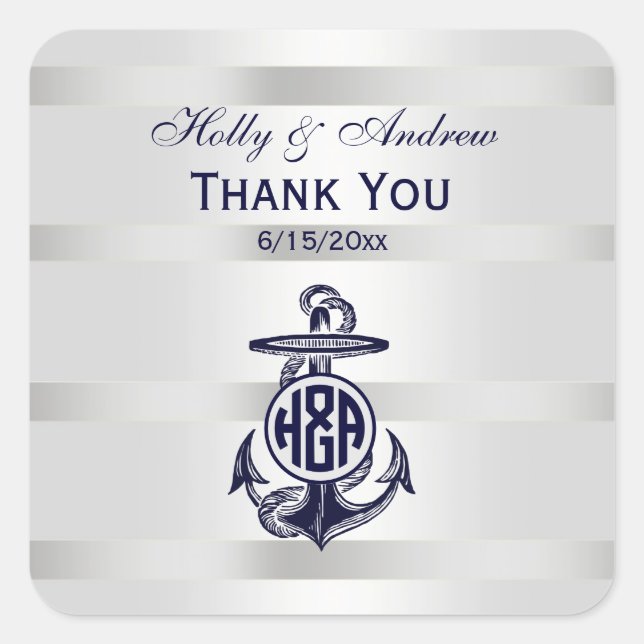 Adesivo Quadrado Círculo Marinho Branco de Prata Anchor Azul Monogr (Frente)