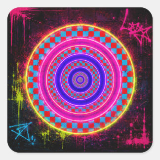Adesivo Quadrado Círculos Neon Retro
