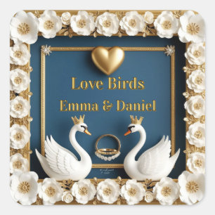 Adesivo Quadrado Cisne de Casamento Nome Personalizado Decoração Az