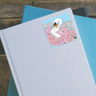 Adesivo Quadrado Cisne e flores