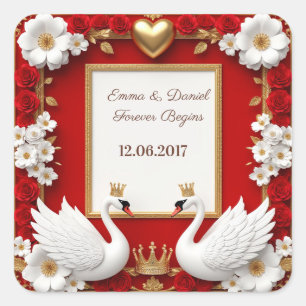 Adesivo Quadrado 🦢 Cisne Pérola Dourada Casamento ✨