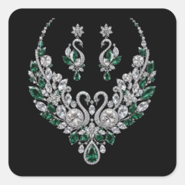 Adesivo Quadrado Cisnes de Cristal Esmeralda | Joias de Luxo