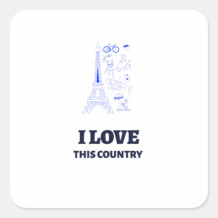 Adesivo Quadrado Citação de Amor na França – Arte da Torre Eiffel