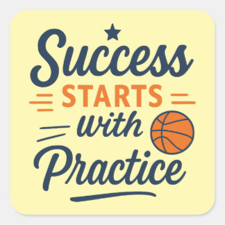 Adesivo Quadrado Citação de Motivação de Basquetebol Prática Sucess
