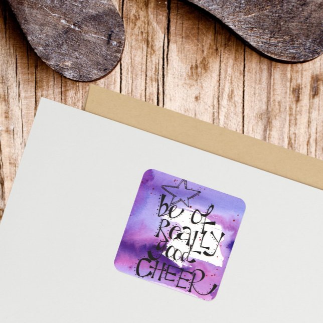 Adesivo Quadrado Citação de Natal Impressionante (Be of Good Cheer Christmas Sticker)