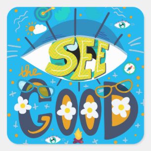 Adesivo Quadrado Citação inspiradora positiva azul vibrante de verã