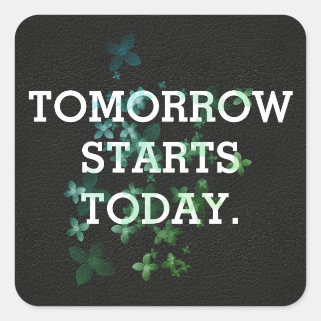 Adesivo Quadrado Citação inspiradora sobre couro preto (Frente)