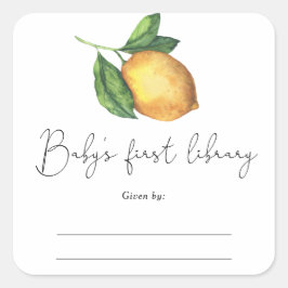 Adesivo Quadrado Citrus - Ex-libris para chá de bebê, livros para b