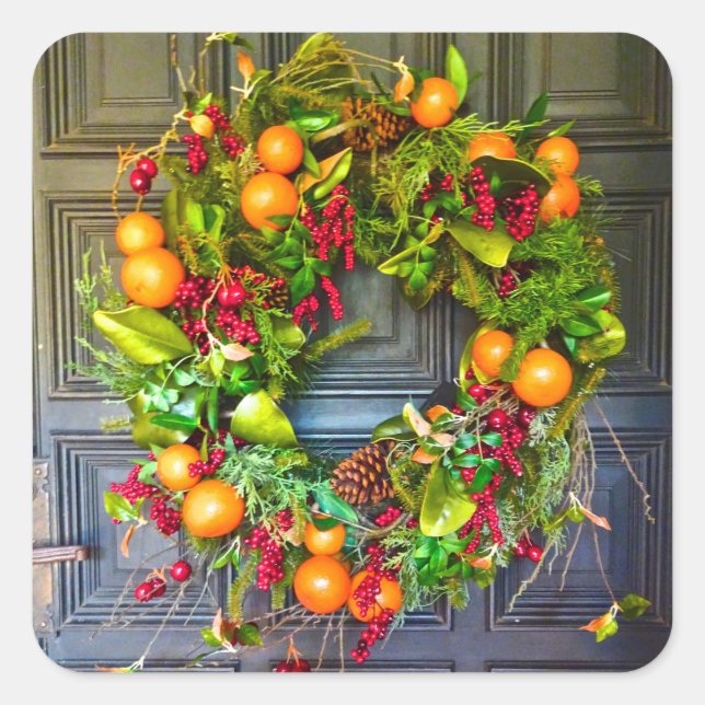 Adesivo Quadrado Citrus Themed Holiday Wreath Bok Gardens Flórida (Frente)