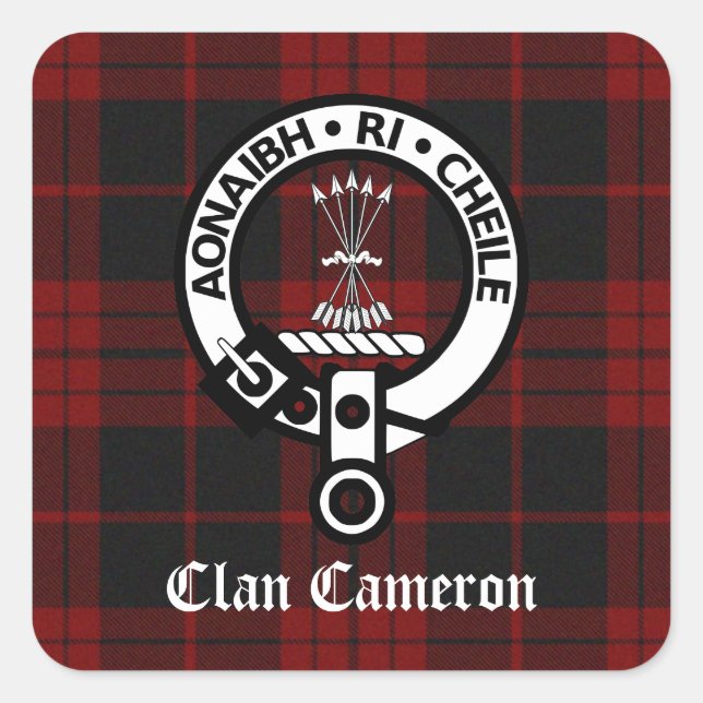 Adesivo Quadrado Clan Cameron Crest & Tartan (Frente)