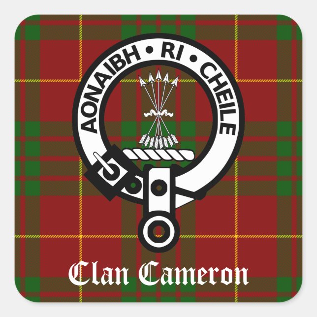 Adesivo Quadrado Clan Cameron Crest & Tartan (Frente)