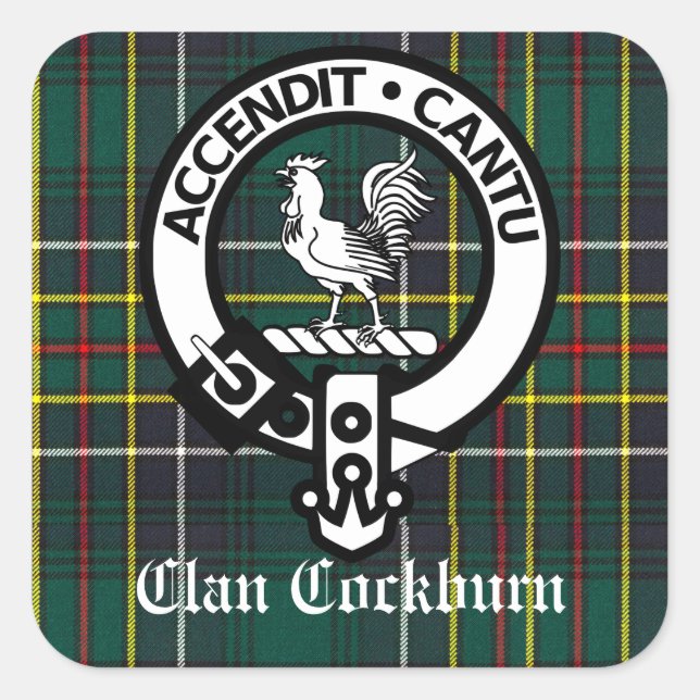 Adesivo Quadrado Clan Cockburn Crest Crachá e Tartan (Frente)