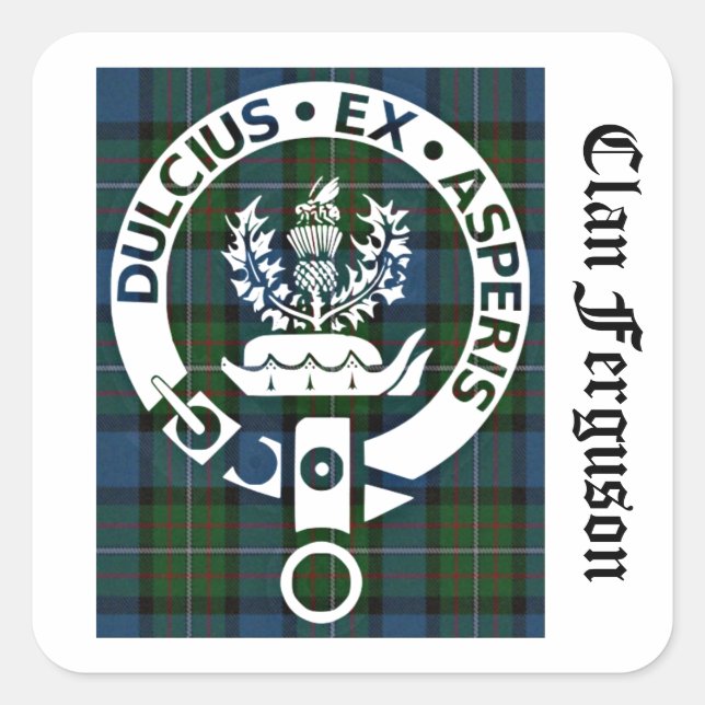 Adesivo Quadrado Clan Ferguson Crest Tartan (Frente)