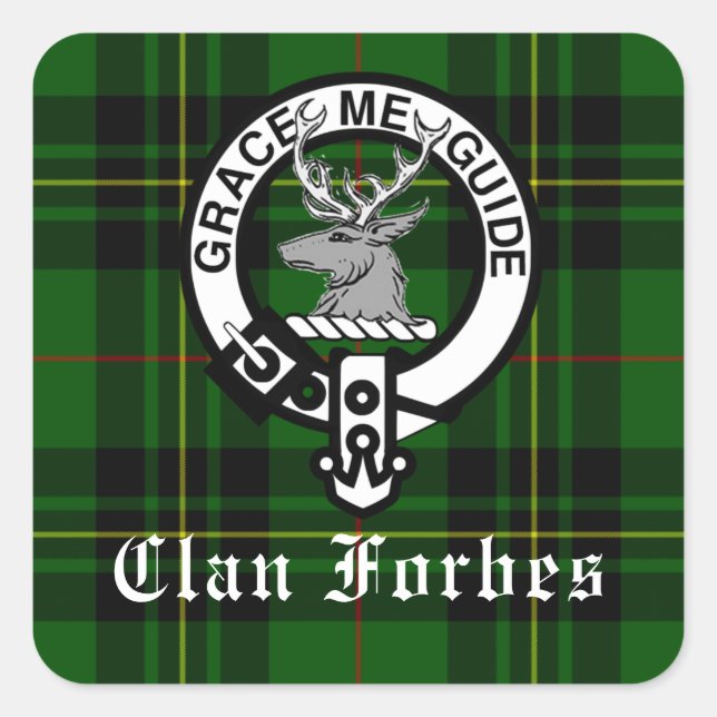 Adesivo Quadrado Clan Forbes Tartan e Crachá Crest (Frente)