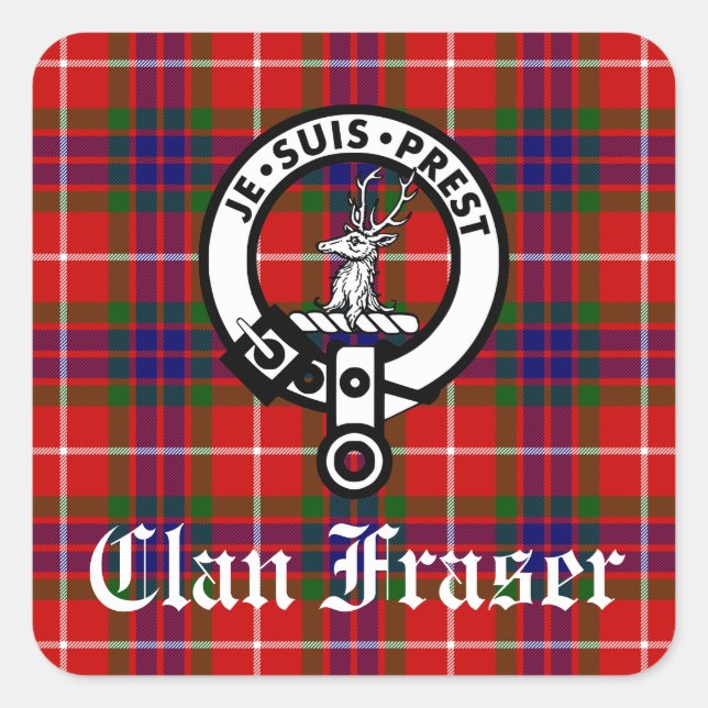 Adesivo Quadrado Clan Fraser Crest Crachá e Tartan (Frente)