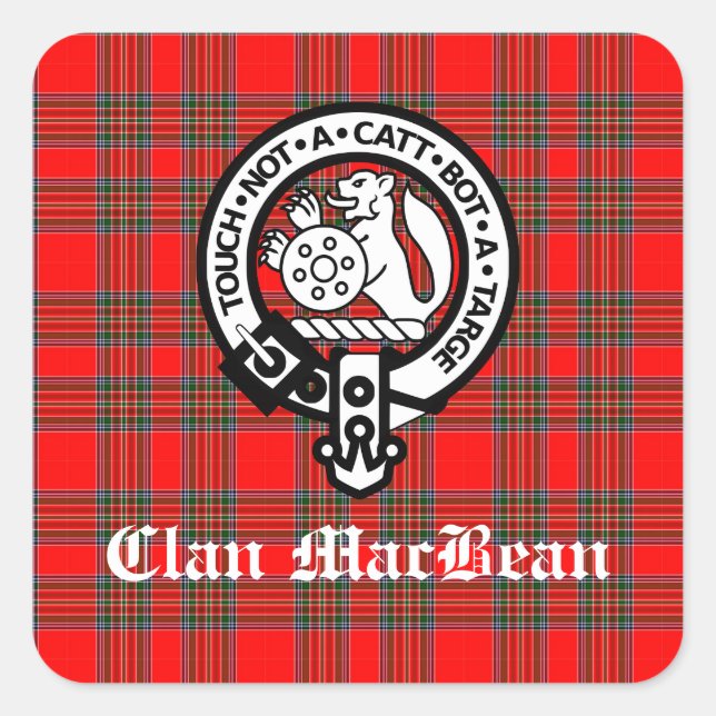 Adesivo Quadrado Clan MacBean Crest Crachá e Tartan (Frente)