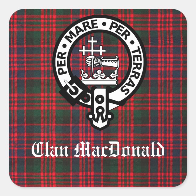 Adesivo Quadrado Clan MacDonald Crest e Modern Tartan (Frente)