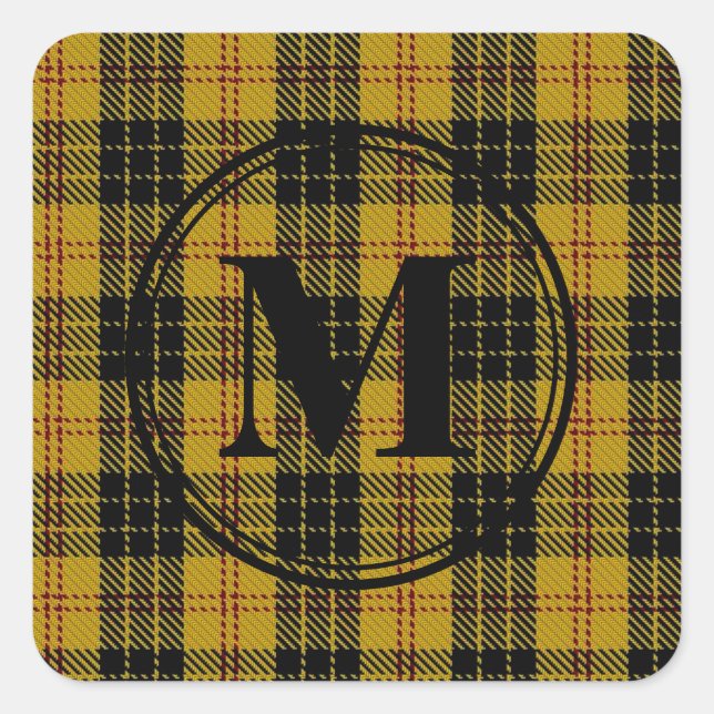 Adesivo Quadrado Clan MacLeod Tartan Negro Monograma (Frente)