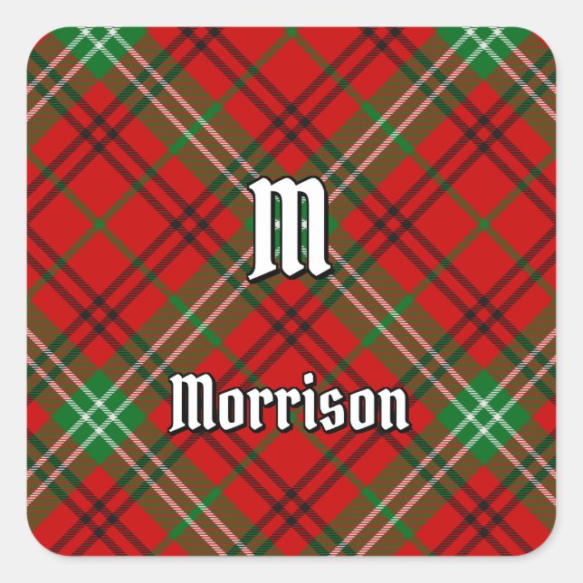 Adesivo Quadrado Clan Morrison Red Tartan Square Sticker (Frente)