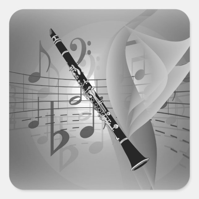 Adesivo Quadrado Clarinet com Acentos Musicais (Frente)