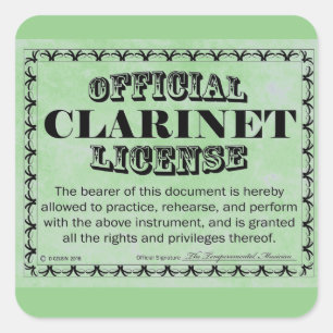 Adesivo Quadrado Clarinet License Square Sticker