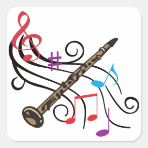 Adesivo Quadrado Clarinete com música