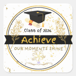 Adesivo Quadrado Class of 2026 Graduation Gold Floral Sticker