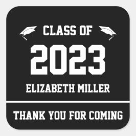 Adesivo Quadrado Classe de 2023 Favor da Graduação em Preto e Branc