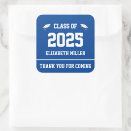 Adesivo Quadrado Classe de 2025 Deep Blue and White Obrigado por
