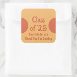 Adesivo Quadrado Classe de '25 Orange Formando Name Obrigado Gradua