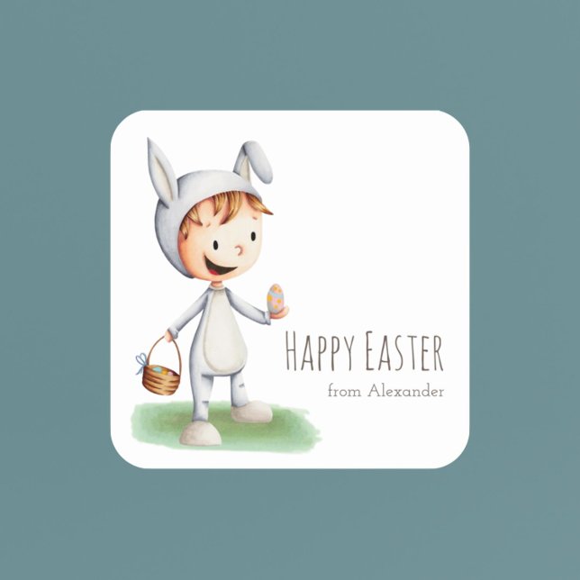 Adesivo Quadrado Classe de Páscoa de Crianças Cuja Classe Seja Pers (Cute Easter Kid School Class Personalized Square Sticker)