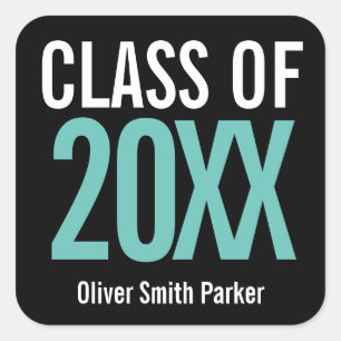 Adesivo Quadrado Classe de Teal Bold Personalizada de Graduação