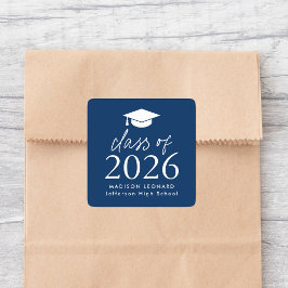 Adesivo Quadrado Classe Moderna de Graduação de Marinho Script 2025