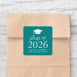 Adesivo Quadrado Classe Moderna de Graduação em Teal de Script 2025