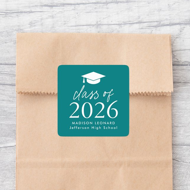 Adesivo Quadrado Classe Moderna de Graduação em Teal de Script 2025 (Criador carregado)