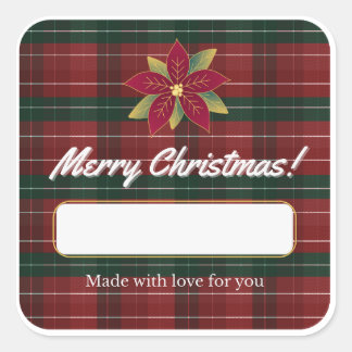 Adesivo Quadrado Classic Christmas Plaid Label Sticker
