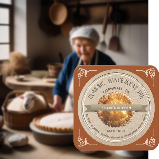 Adesivo Quadrado CLASSIC MINCEMEAT PIE Grunge Font Kraft Brown (Criador carregado)