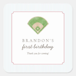 Adesivo Quadrado Classic Preppy Baseball First Birthday Rookie One