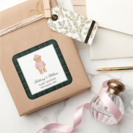 Adesivo Quadrado Classic Preppy Bear Pink Baby Shower
