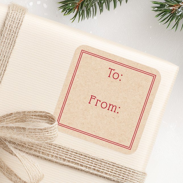 Adesivo Quadrado Classic red border rustic Kraft look print to from (Classic red border rustic Kraft look print to from Square Sticker)