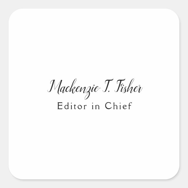 Adesivo Quadrado Clássica Caligrafia Elegante Simples Branco (Frente)